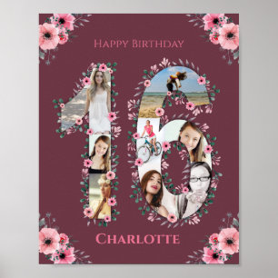 Affiche Gros 16e anniversaire Fille rose Collage photo