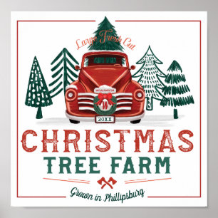 Affiche Gros arbre de Noël frais Ferme Camion Vintage
