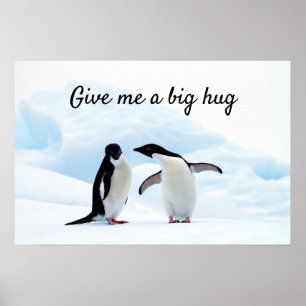 Affiche Gros câlin Penguin sur la glace photo avec texte