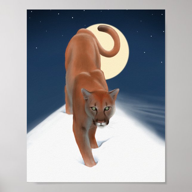 Affiche Gros Chat Dans La Neige D'Hiver - Lion De Montagne (Devant)