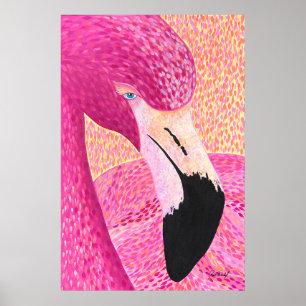 Affiche Gros Flamant rose de tête de pamplemousse rose - P