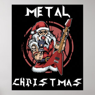 Affiche Gros métal Noël Père Noël Rock Horns Metalhead
