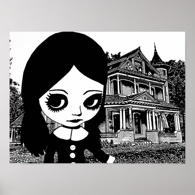 Affiche Gros oeil Goth girl Maison hantée Art original (Devant)