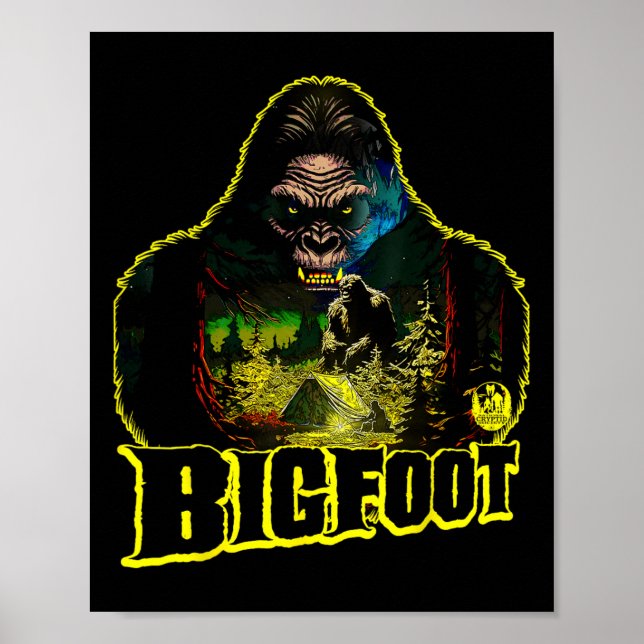 Affiche Gros Pied effrayant Camping Forêt Bois Sasquatch T (Devant)