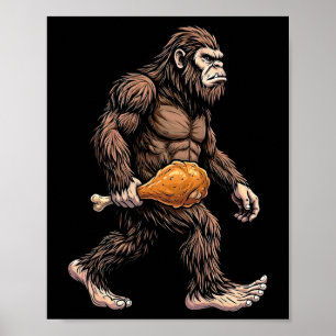Affiche Gros Pied portant un pilon de poulet amant Sasquat