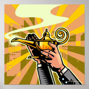Affiche Gros plan de l'homme d'affaires tenant une lampe m
