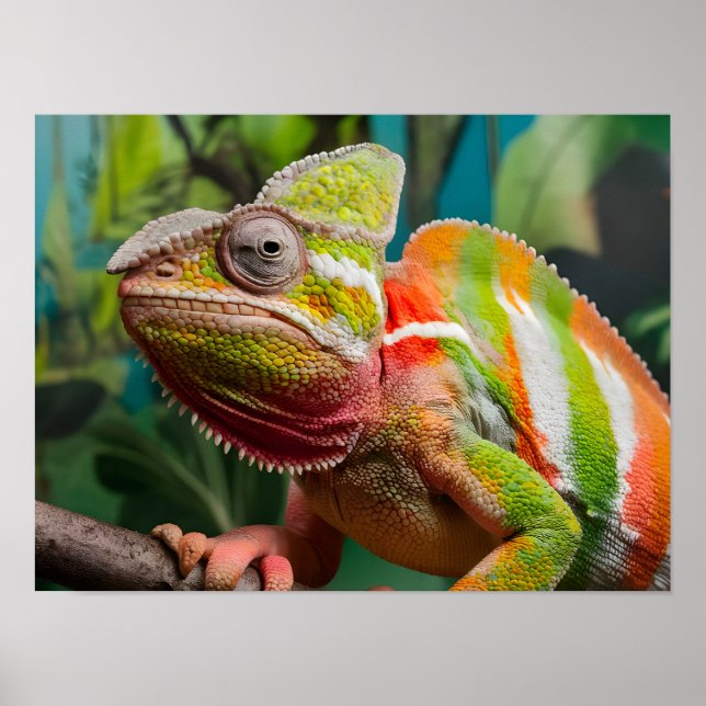 Affiche Gros plan d'un lézard Chameleon coloré (Devant)
