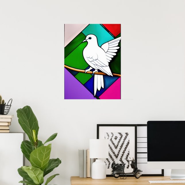 Affiche Gros plan d'un oiseau blanc assis sur une branche (Bureau à domicile)