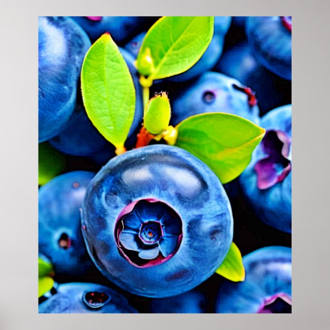 Affiche Gros plan sur les bleuets frais (Devant)