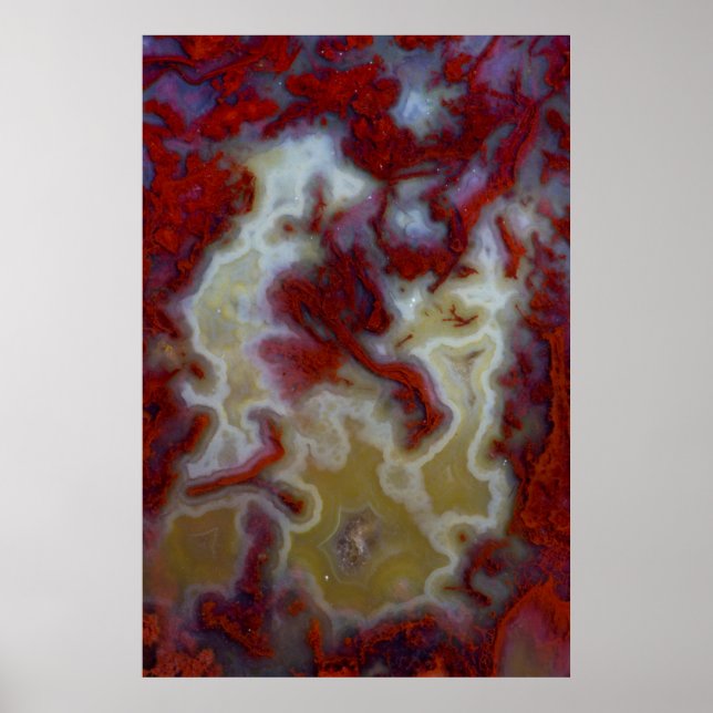 Affiche Gros plan sur une dalle d'agate mousse rouge (Devant)