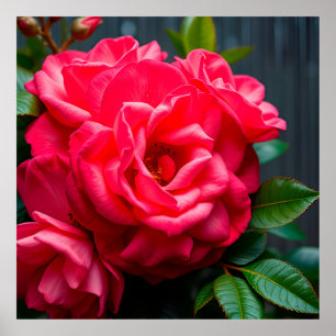 Affiche Gros plan sur une rose rose vibrante en fleurs au
