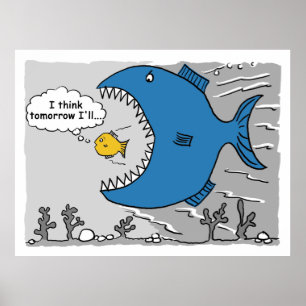 Affiche Gros Poisson sur le point de Manger un Poisson Plu