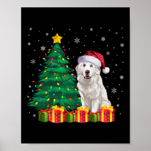 Affiche Gros Pyrénées Santa Hat Noël Lumières Chien