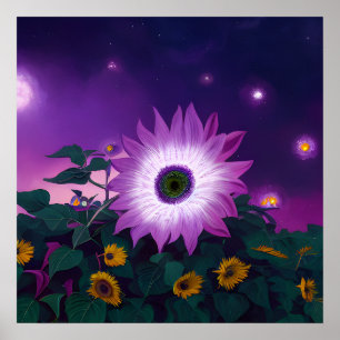 Affiche Gros tournesol violet en champ
