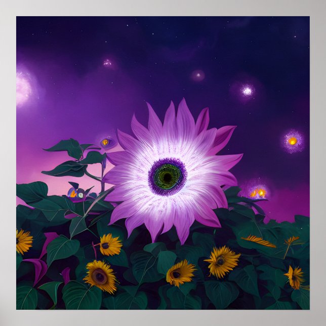 Affiche Gros tournesol violet en champ (Devant)