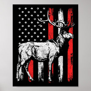 Affiche Grosse Mule Deer Hunter Flag Chemises américaines