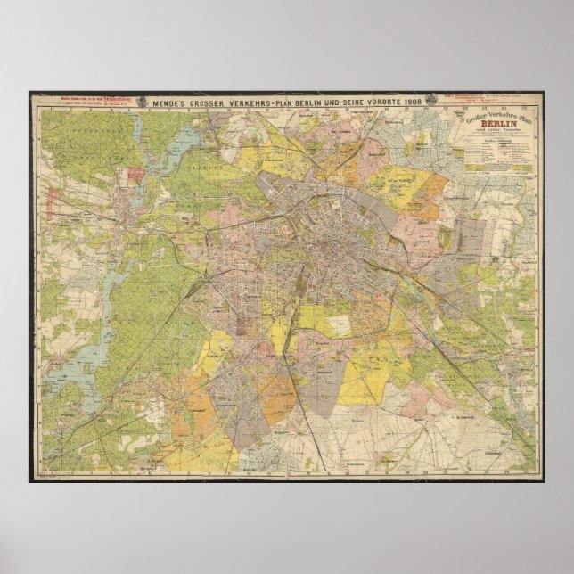 Affiche Grosser Verkehrs-Plan Berlin 1908 – Carte Historiq (Devant)