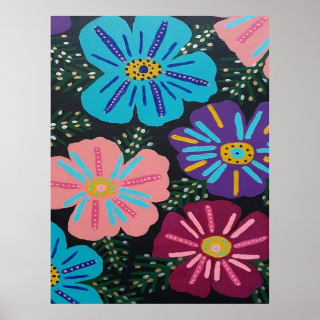 Affiche Grosses fleurs pastel en noir (Devant)