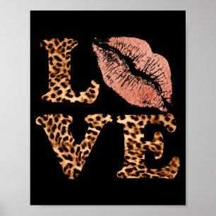 Affiche Grosses lèvres amour imprimé léopard lettres roses
