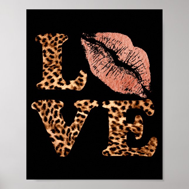 Affiche Grosses lèvres amour imprimé léopard lettres roses (Devant)