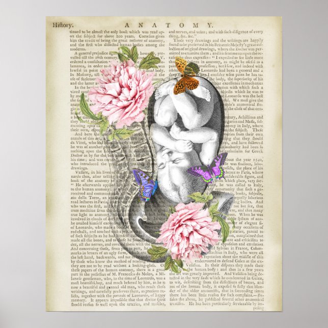 Affiche Grossesse Fet Uterus Anatomie Florale OBGYN Décor (Devant)