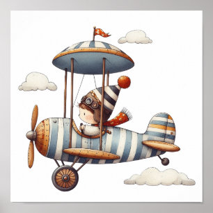 Affiche Grossiste Whimsical Art Enfant Voler Vieux Avion