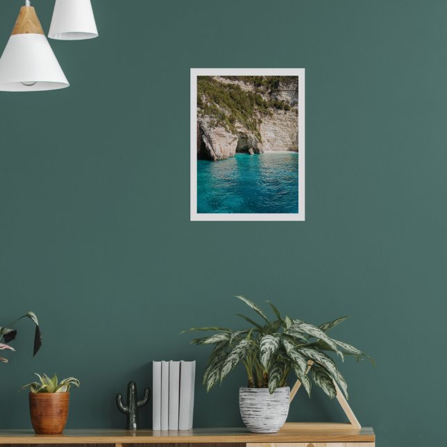 Affiche Grottes de Paxos Grèce Œuvre d'art mural côtier (Salon 1)