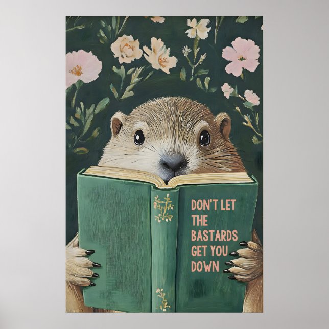 Affiche Groundhog Reading Motivational Book Art Print (Devant)