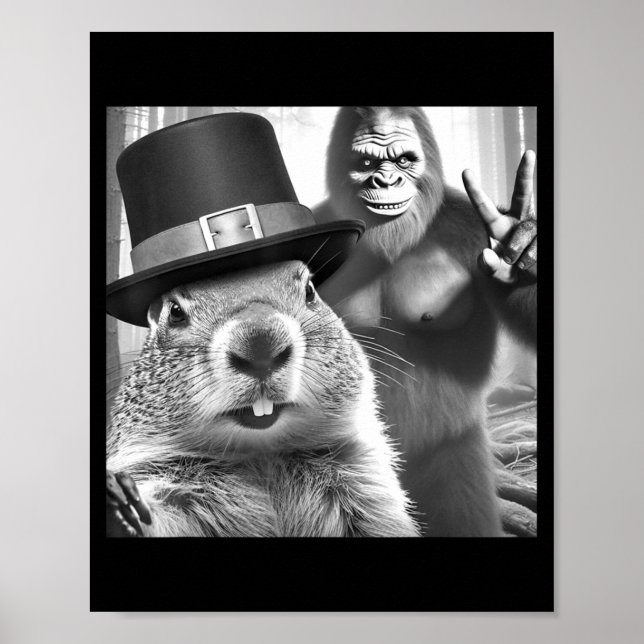 Affiche Groundhog Taking Selfie With Bigfoot Funny Groundh (Devant)