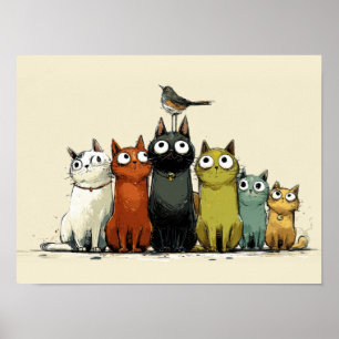Affiche Groupe de chats colorés – Art de chat fantaisiste