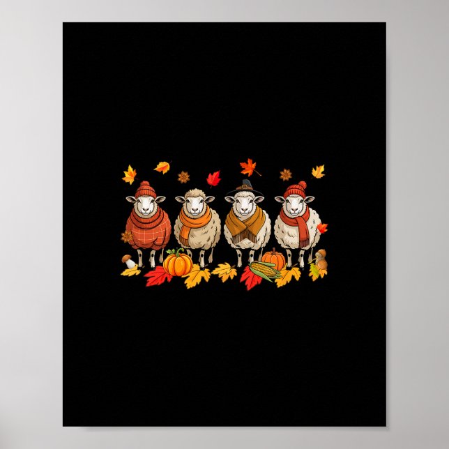 Affiche Groupe de moutons d'Action de grâce d'automne feui (Devant)