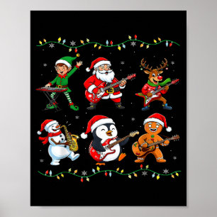 Affiche Groupe de Noël Santa Elf Renne Guitare Rock And