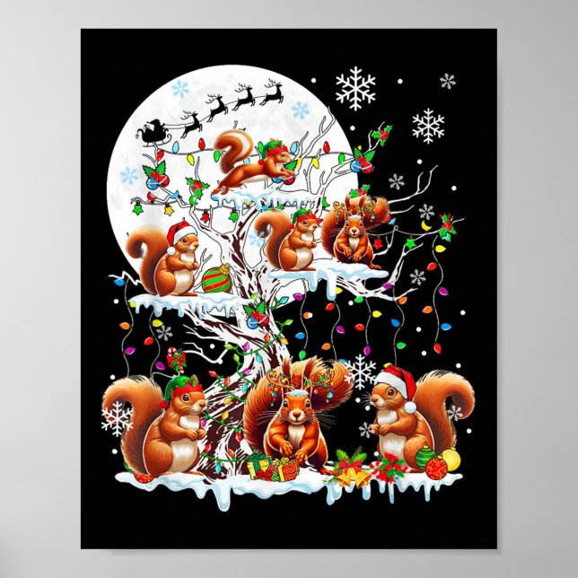 Affiche Groupe Père Noël Reindeer Elf Squirrels Sur Arbre  (Devant)