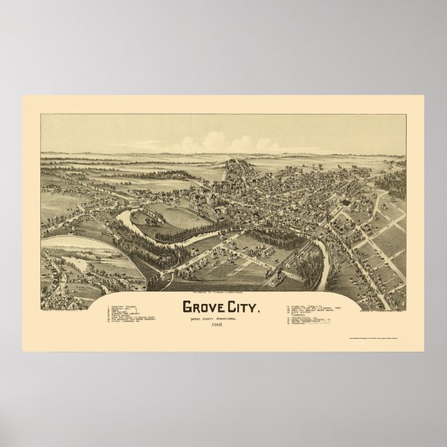 Affiche Grove City, PA Carte panoramique - 1901 (Devant)