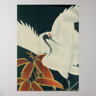 Affiche Grue à couronne rouge japonaise Art Vintage