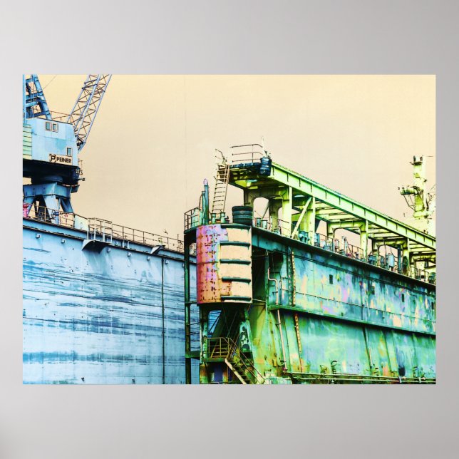 Affiche Grue de cale sèche du chantier naval maritime rust (Devant)