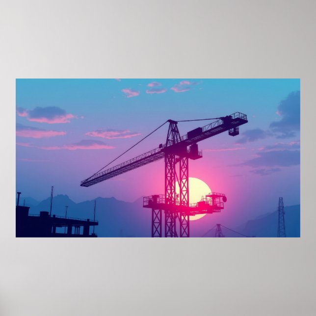 Affiche Grue de construction au crépuscule (Devant)