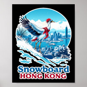 Affiche Grue De Snowboard À Hong Kong Skyline Bleu
