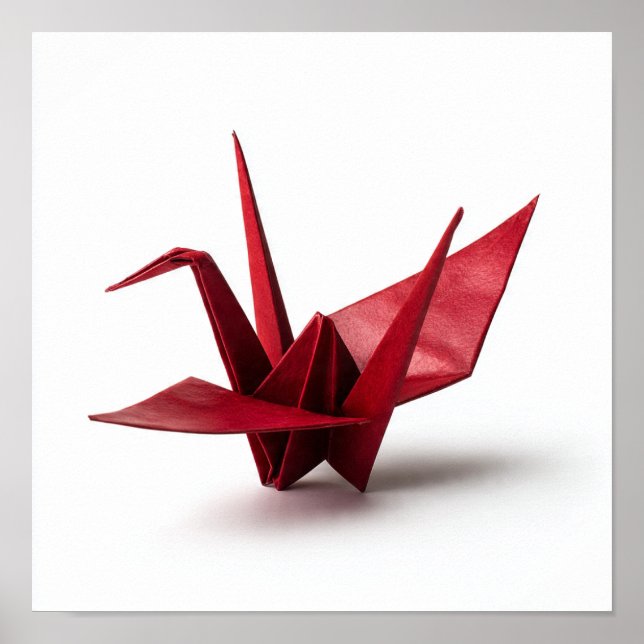 Affiche Grue d'origami rouge traditionnelle en blanc (Devant)