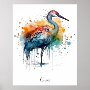 Affiche Grue Élégante : Art à l'aquarelle, personnalisé