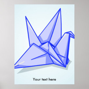 Affiche Grue en papier d'origami bleu mignon