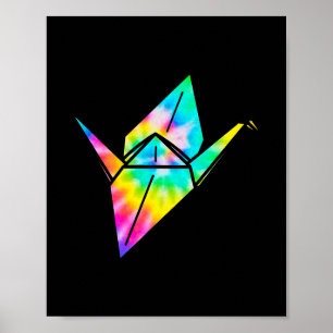 Affiche Grue en papier Tie Dye Origami