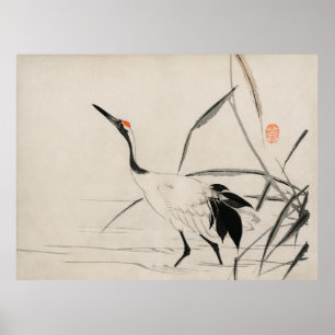 Affiche Grue japonaise par Mochizuki Gyokusen (1891)
