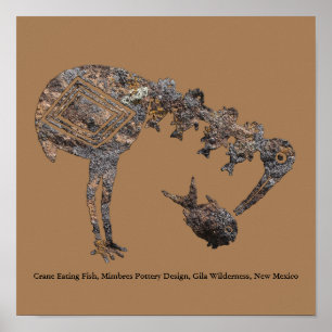 Affiche Grue Manger Poisson, Mimbres Poterie Poterie Poste