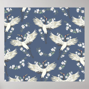 Affiche Grue vintage : Motif d'oiseaux volant