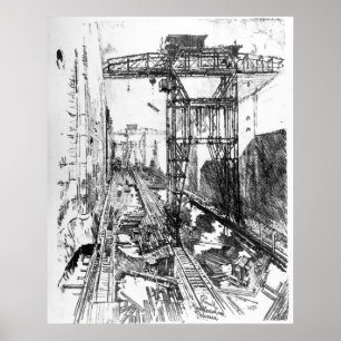 Affiche Grues à Miraflores Lock - Joseph Pennell
