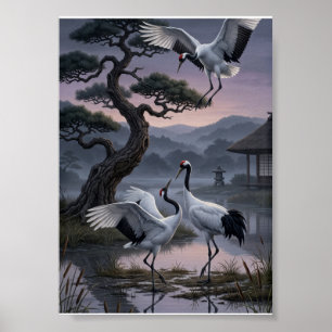 Affiche Grues sous les pins Esthétique orientale Fleece