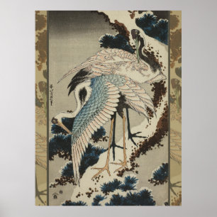 Affiche Grues sur un pin enneigé Hokusai