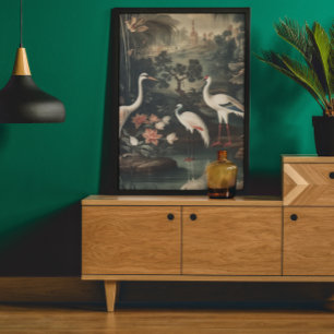 Affiche grues vintages et palais sous les tropiques