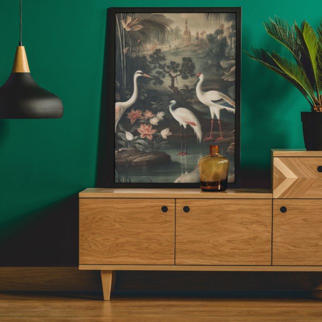 Affiche grues vintages et palais sous les tropiques (Créateur téléchargé)